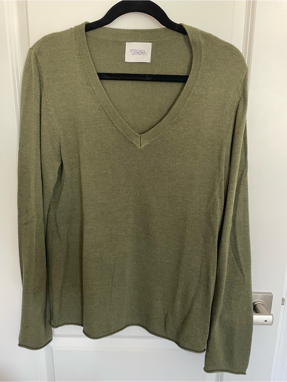 Stitches & Stripes Olive V-Neck Long Sleeve Tee